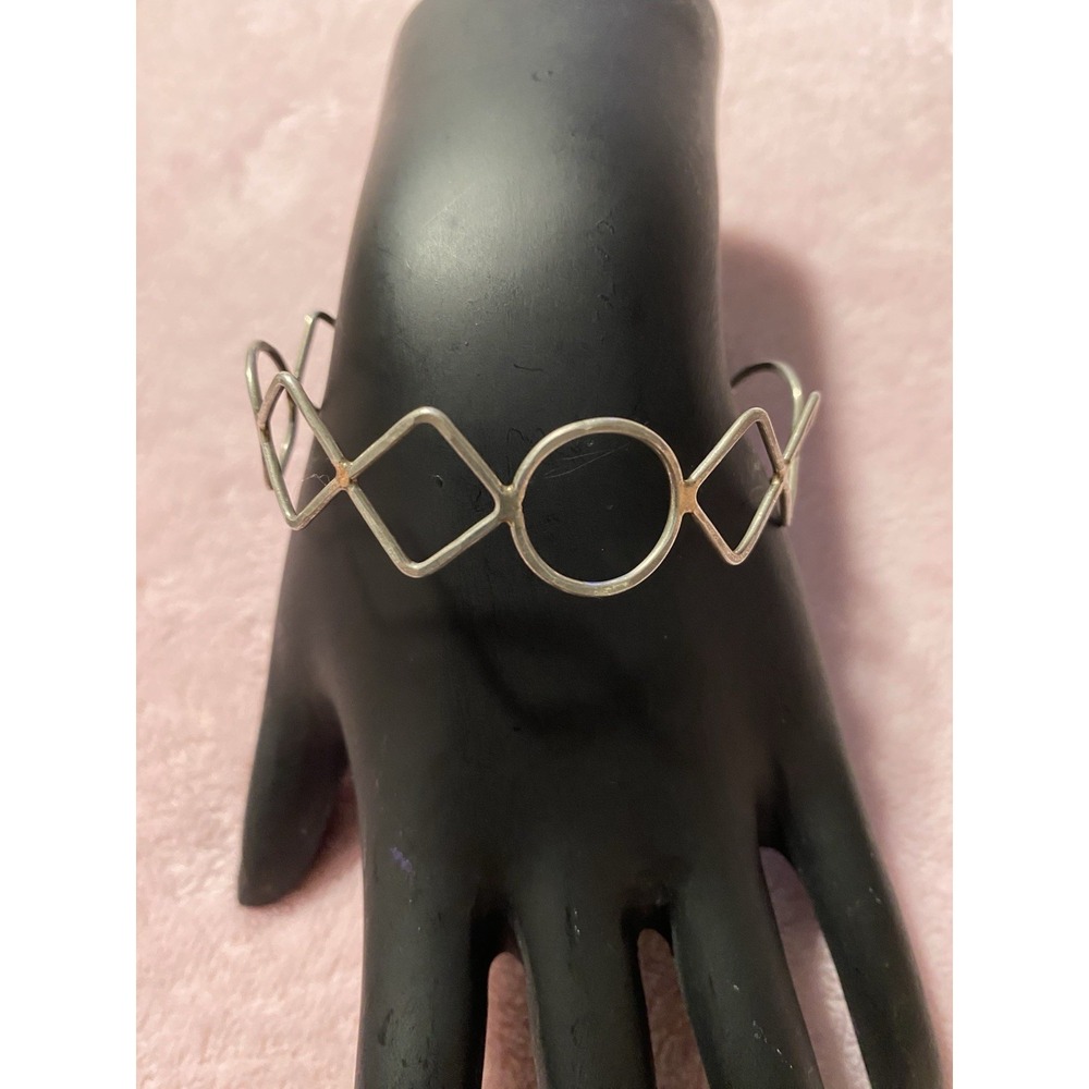 Vintage Sterling Silver Geometric Wire Bracelet 7" hook clasp Lattice Style